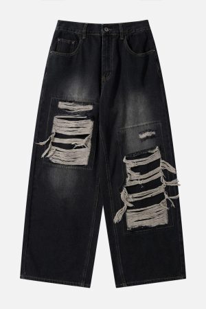 Concert Outfit Distressed Design Loose Jeans