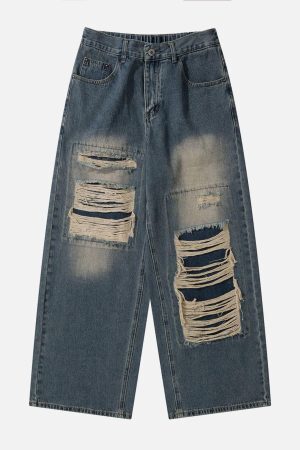 Concert Outfit Distressed Design Loose Jeans