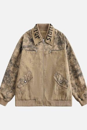 Concert Outfit Distressed  Double-Layer Collar Workwear Jacket