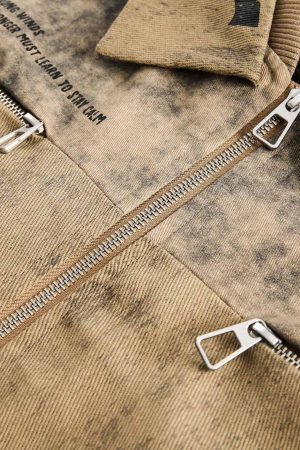 Concert Outfit Distressed  Double-Layer Collar Workwear Jacket