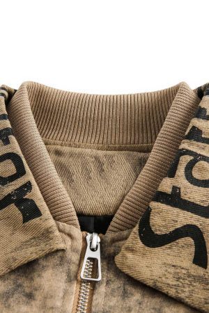 Concert Outfit Distressed  Double-Layer Collar Workwear Jacket