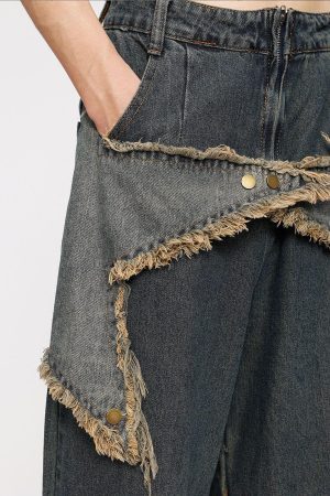 Concert Outfit Distressed Effect Patchwork Star Denim Jeans
