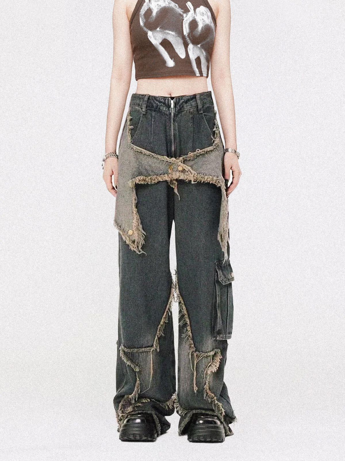 Concert Outfit Distressed Effect Patchwork Star Denim Jeans Concert Outfit Distressed Effect Patchwork Star Denim Jeans