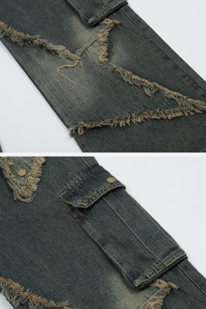 Concert Outfit Distressed Effect Patchwork Star Denim Jeans