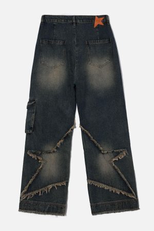 Concert Outfit Distressed Effect Patchwork Star Denim Jeans