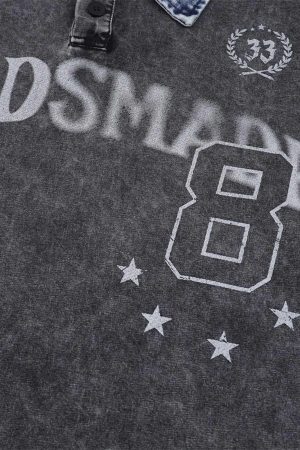 Concert Outfit Distressed Embroidered Denim Collar Polo Shirt