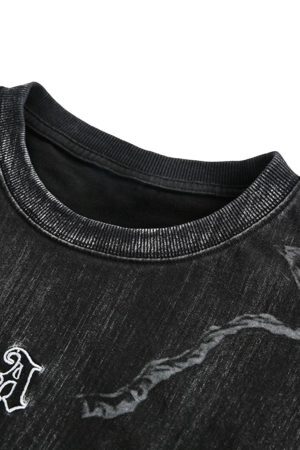 Concert Outfit Distressed Embroidered Letter T-Shirt