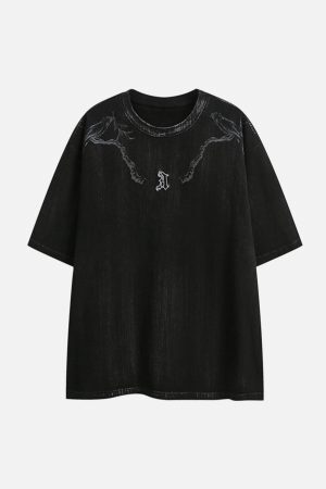Concert Outfit Distressed Embroidered Letter T-Shirt