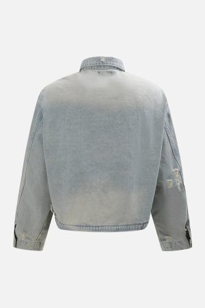 Concert Outfit Distressed Frayed Lapel Denim Jacket