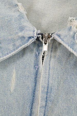 Concert Outfit Distressed Frayed Lapel Denim Jacket