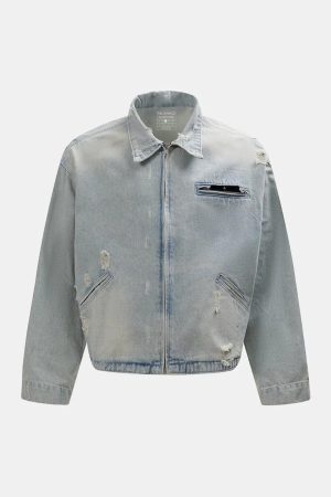Concert Outfit Distressed Frayed Lapel Denim Jacket