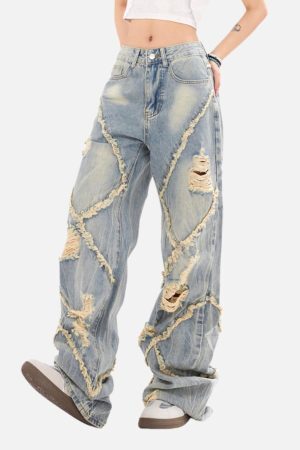 Concert Outfit Distressed Fringe Loose Jeans