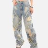 Concert Outfit Distressed Fringe Loose Jeans