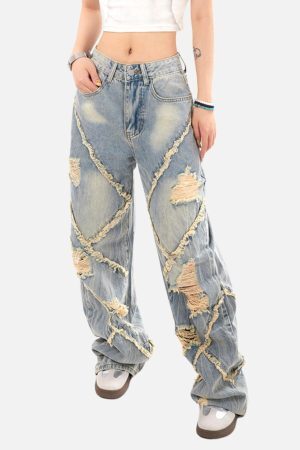 Concert Outfit Distressed Fringe Loose Jeans