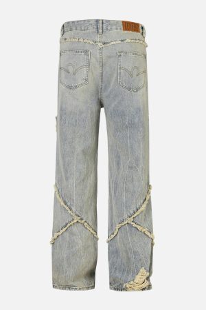 Concert Outfit Distressed Fringe Loose Jeans