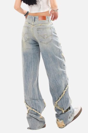 Concert Outfit Distressed Fringe Loose Jeans