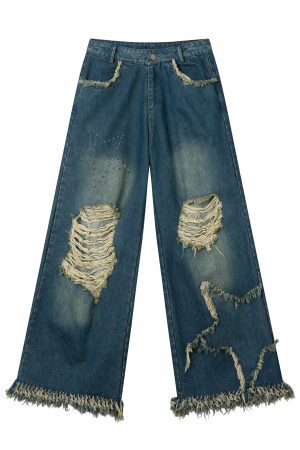 Concert Outfit Distressed Fringe Star Jeans