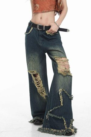 Concert Outfit Distressed Fringe Star Jeans