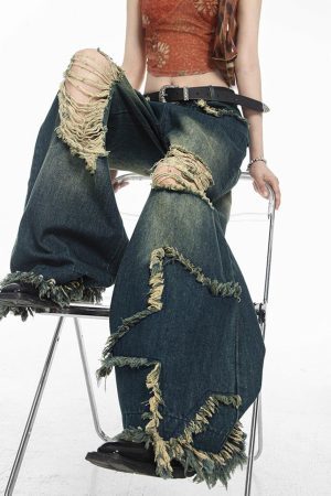 Concert Outfit Distressed Fringe Star Jeans