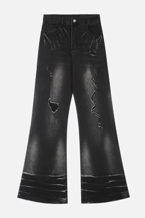 Concert Outfit Distressed Fringe Washed Jeans