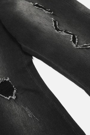 Concert Outfit Distressed Fringe Washed Jeans