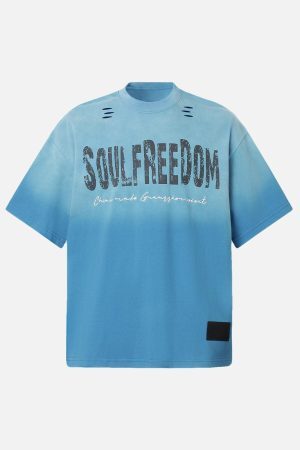 Concert Outfit Distressed Gradient Letter Print Crew Neck T-Shirt