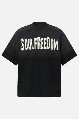 Concert Outfit Distressed Gradient Letter Print Crew Neck T-Shirt