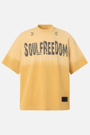 Concert Outfit Distressed Gradient Letter Print Crew Neck T-Shirt