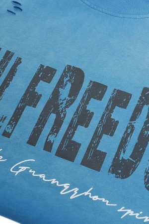 Concert Outfit Distressed Gradient Letter Print Crew Neck T-Shirt