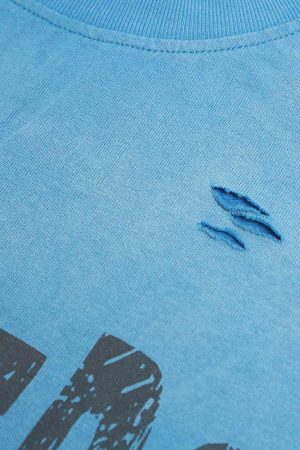 Concert Outfit Distressed Gradient Letter Print Crew Neck T-Shirt