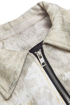 Concert Outfit Distressed Graffiti Gradient Quilted Bomber Jacket