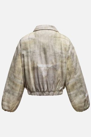 Concert Outfit Distressed Graffiti Gradient Quilted Bomber Jacket