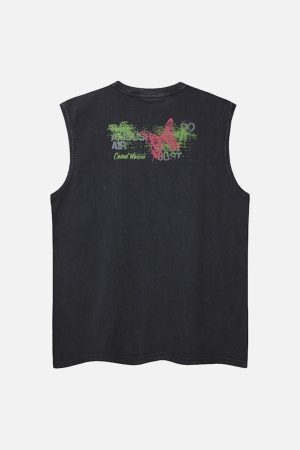 Concert Outfit Distressed Graphic Butterfly Print Vest
