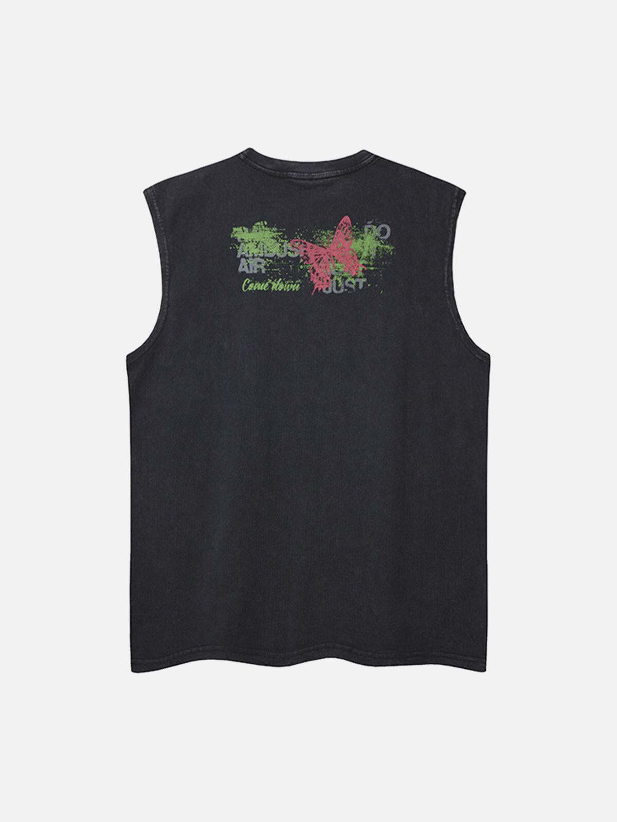 Concert Outfit Distressed Graphic Butterfly Print Vest Concert Outfit Distressed Graphic Butterfly Print Vest