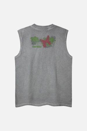 Concert Outfit Distressed Graphic Butterfly Print Vest