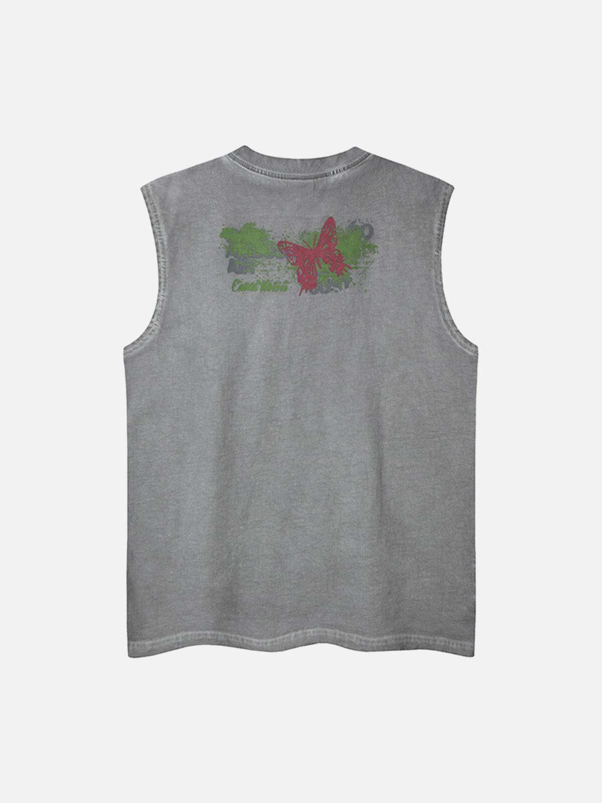 Concert Outfit Distressed Graphic Butterfly Print Vest Concert Outfit Distressed Graphic Butterfly Print Vest