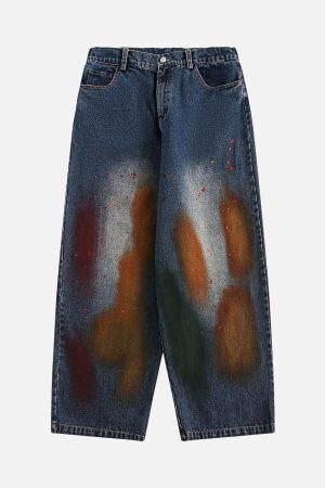Concert Outfit Distressed Ink Graffiti Straight Jeans