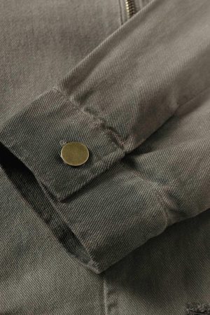 Concert Outfit Distressed Irregular Zip Up Denim Jacket