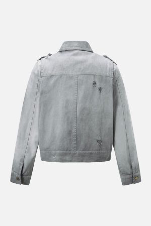 Concert Outfit Distressed Irregular Zip Up Denim Jacket