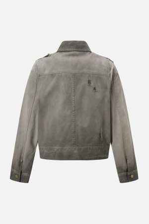 Concert Outfit Distressed Irregular Zip Up Denim Jacket