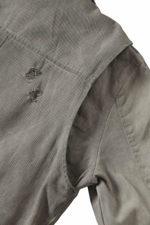 Concert Outfit Distressed Irregular Zip Up Denim Jacket