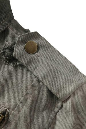 Concert Outfit Distressed Irregular Zip Up Denim Jacket