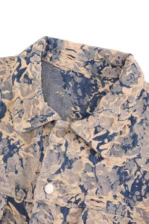 Concert Outfit Distressed Jacquard Denim Jacket