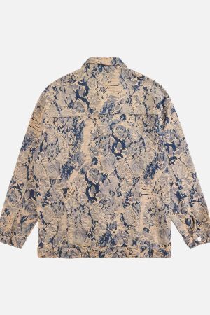 Concert Outfit Distressed Jacquard Denim Jacket