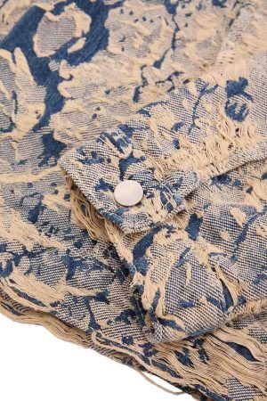 Concert Outfit Distressed Jacquard Denim Jacket