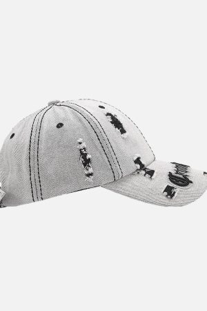 Concert Outfit Distressed Letter Embroidery Baseball Cap
