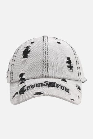 Concert Outfit Distressed Letter Embroidery Baseball Cap