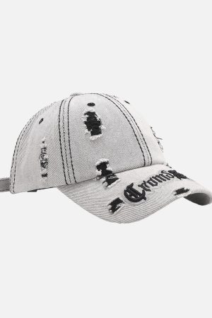 Concert Outfit Distressed Letter Embroidery Baseball Cap