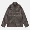 Concert Outfit Distressed Letter Embroidery Motorcycle PU Leather Jacket