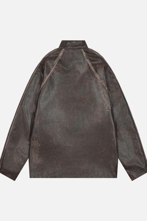 Concert Outfit Distressed Letter Embroidery Motorcycle PU Leather Jacket